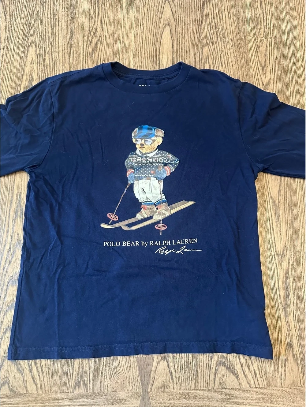 Youth Polo Bear by Ralph Lauren Navy Blue Ski Bear Graphic T-Shirt Medium 10-12